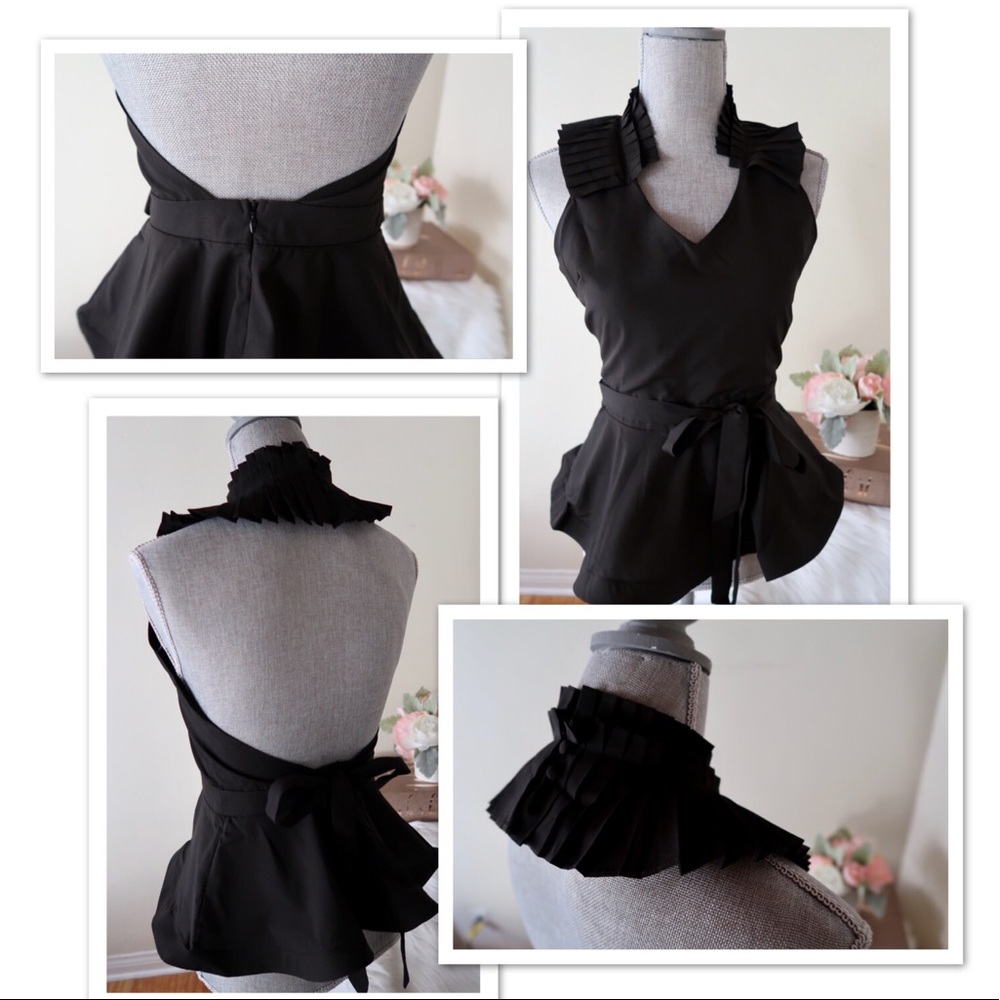 MARLA- Classy Pleated Ruffle Peplum Halter Top - Picture 3 of 6